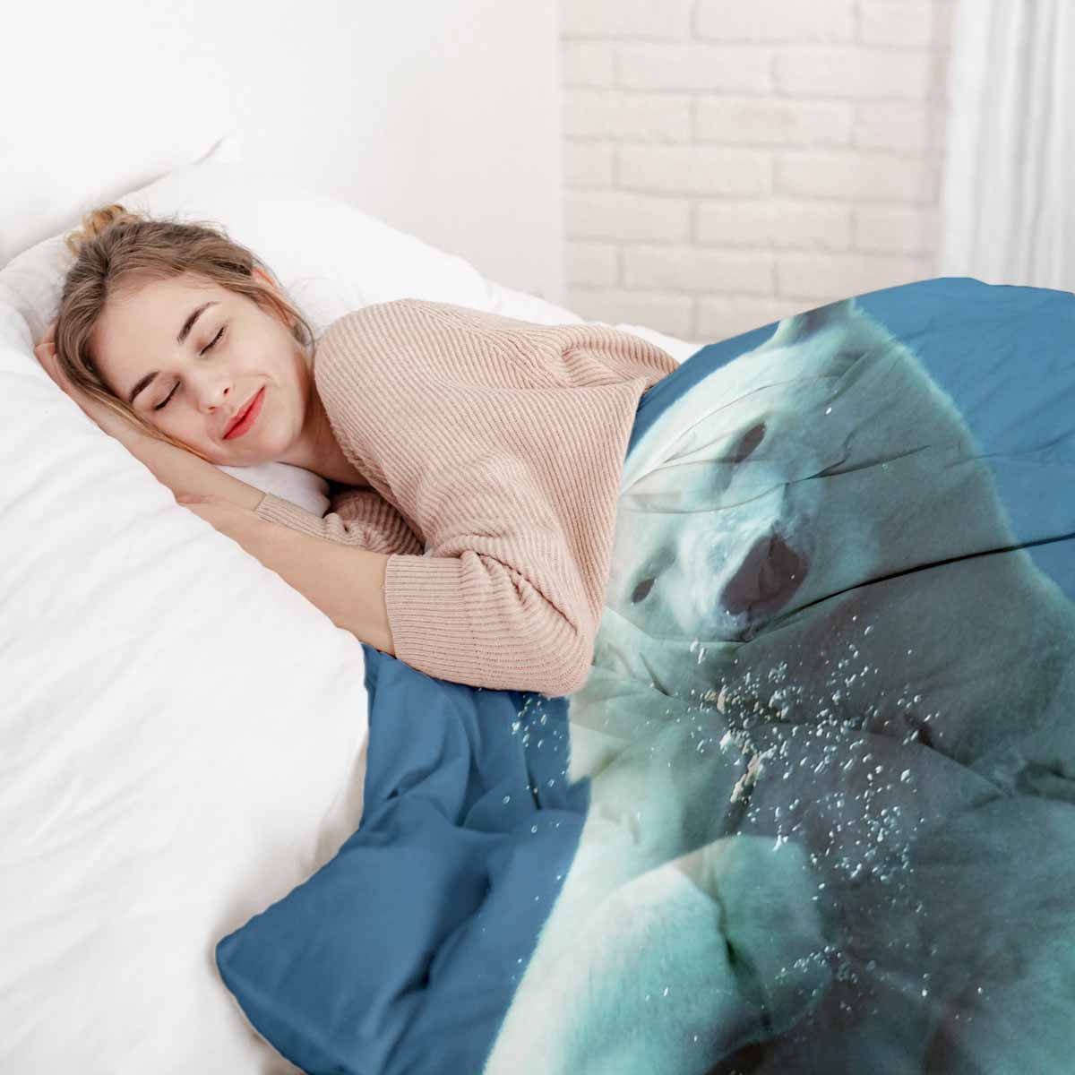 Set de ropa de cama con manta terapéutica azul con oso polar