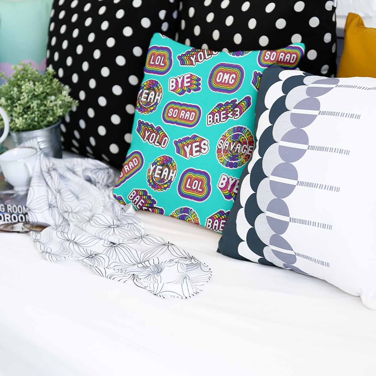 Almohada de salud turquesa con frases