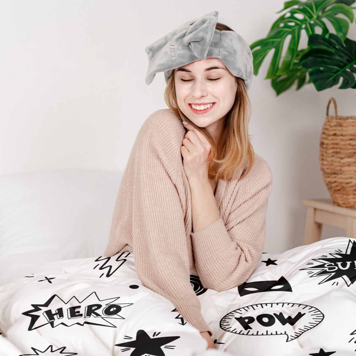 Juego de ropa de cama para terapia con mantas blancas con superhéroes