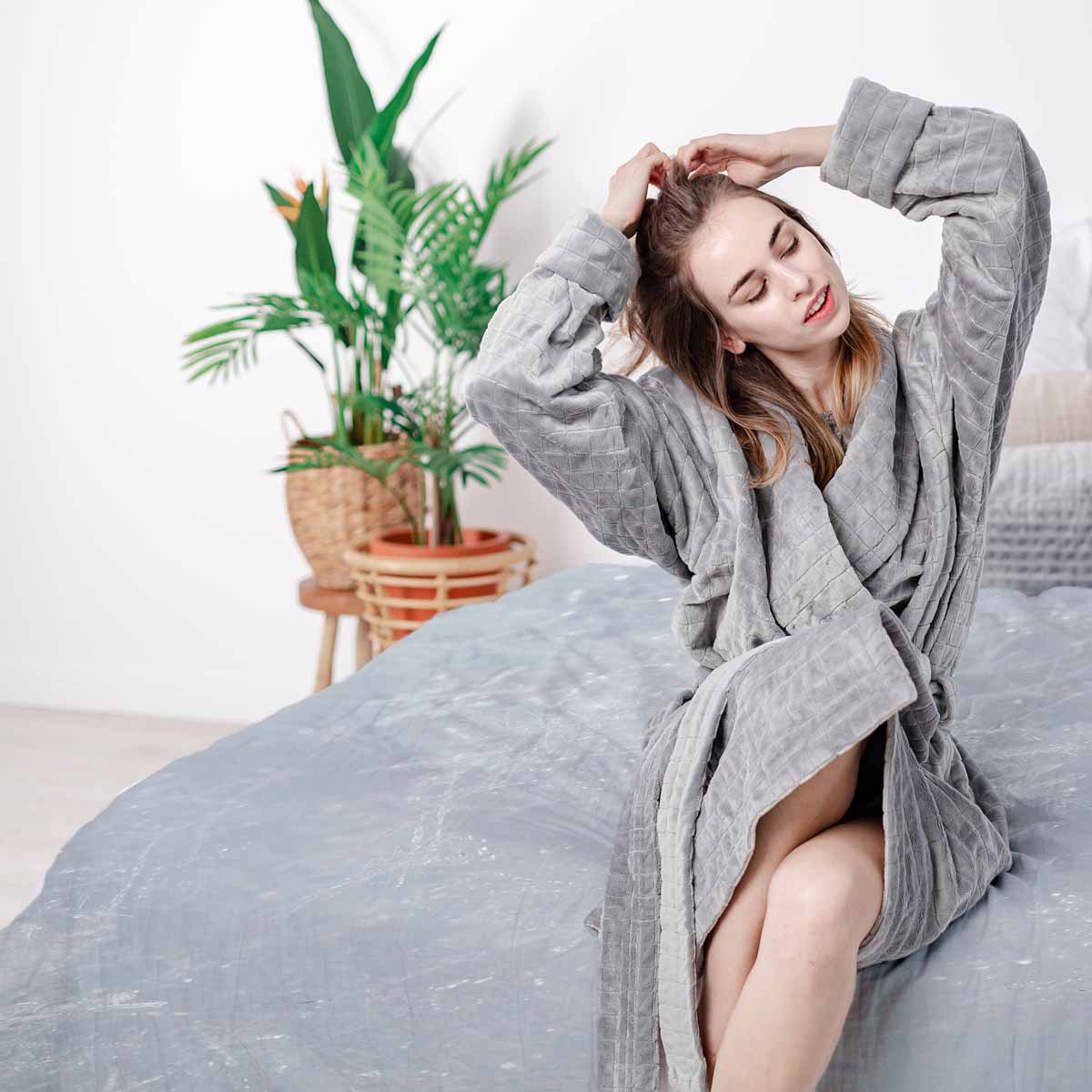 Set de ropa de cama con manta terapéutica gris con copos de nieve