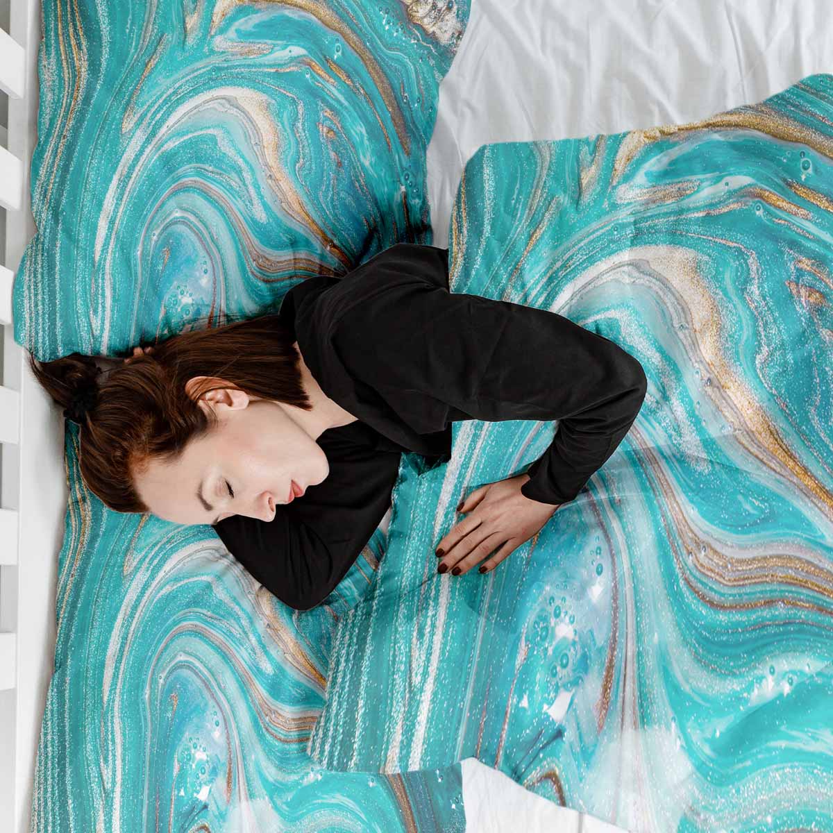 Set de ropa de cama con manta terapéutica mármol turquesa