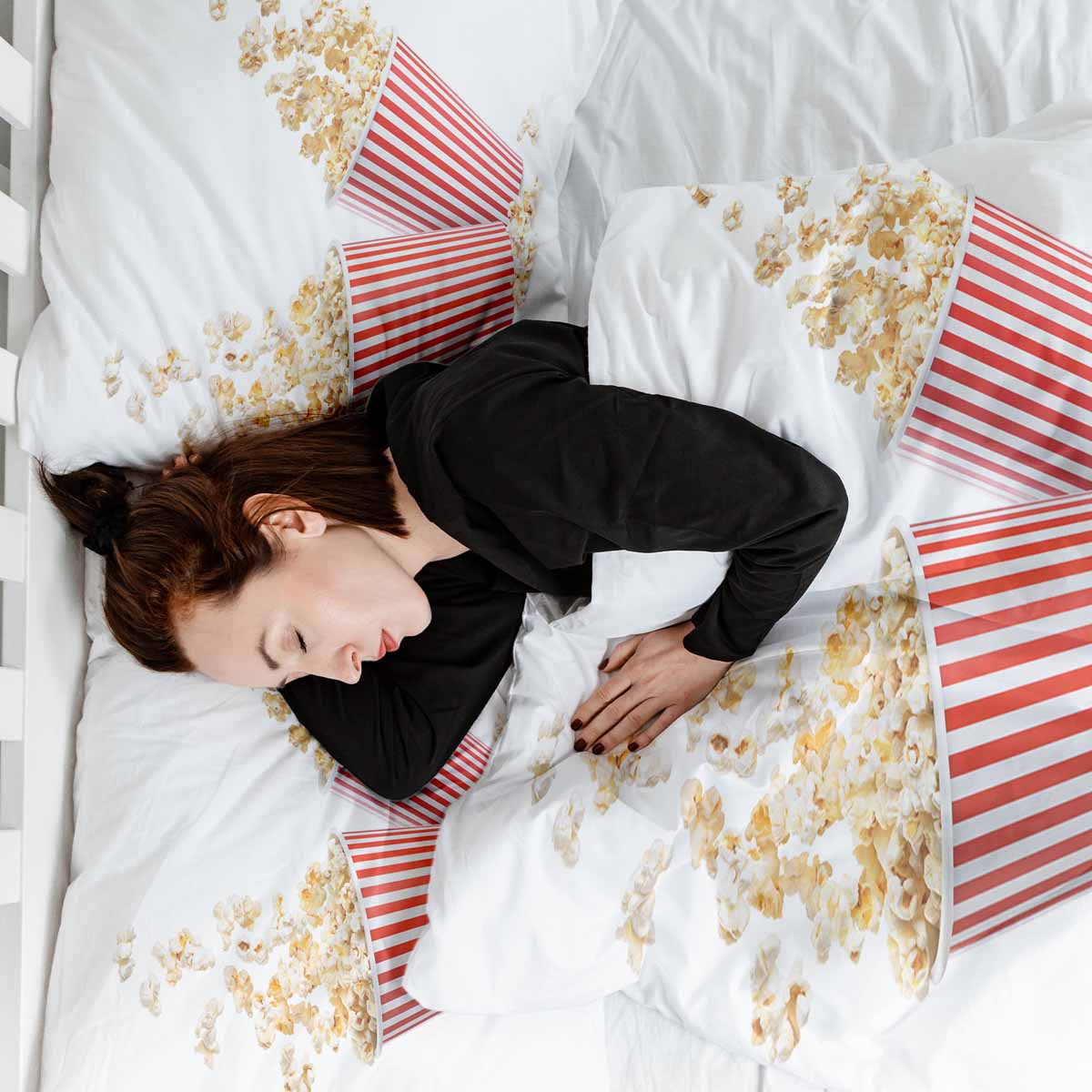 Juego de ropa de cama para terapia con manta blanca con palomitas de maíz