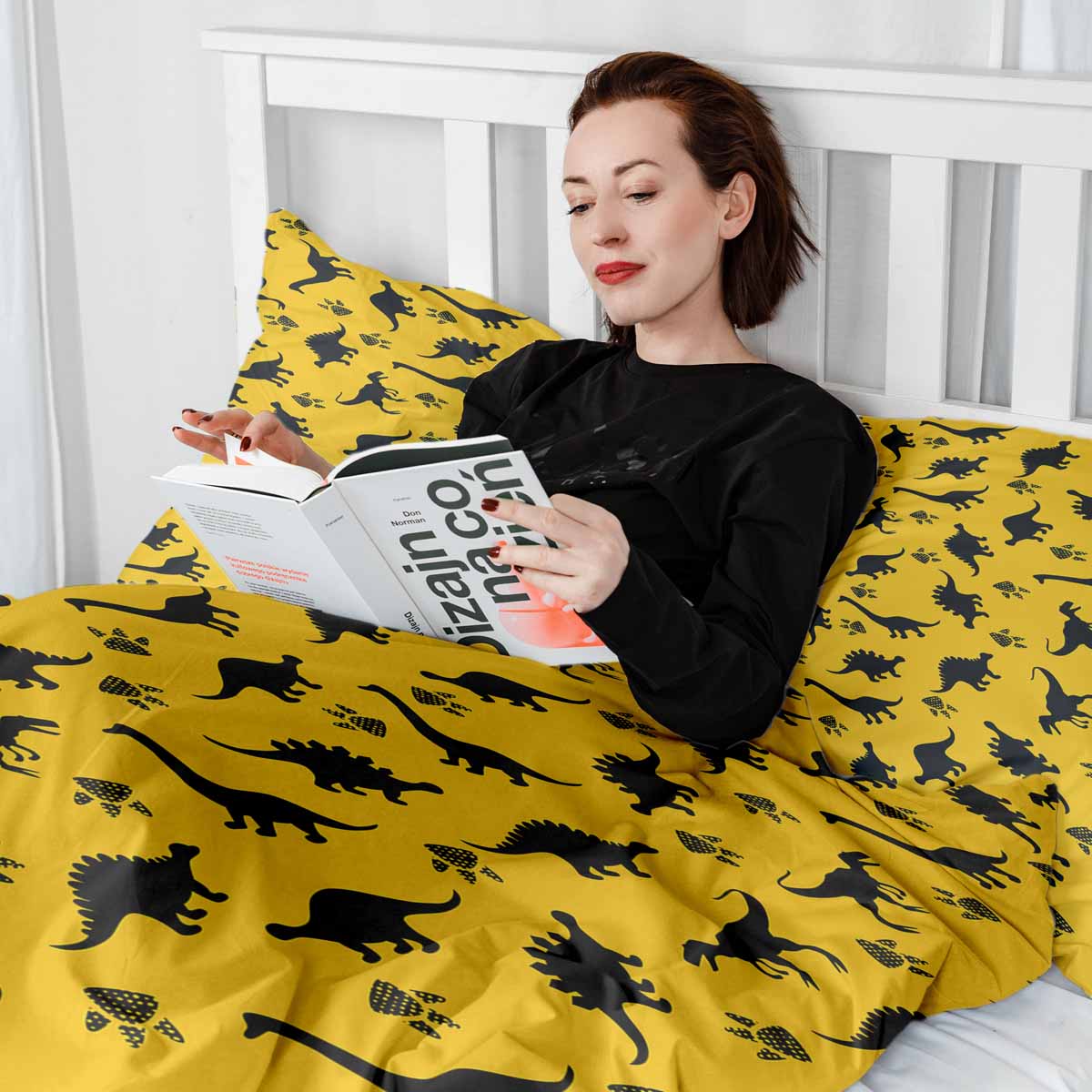 Juego de ropa de cama con mantas terapéuticas amarillo con dinosaurios