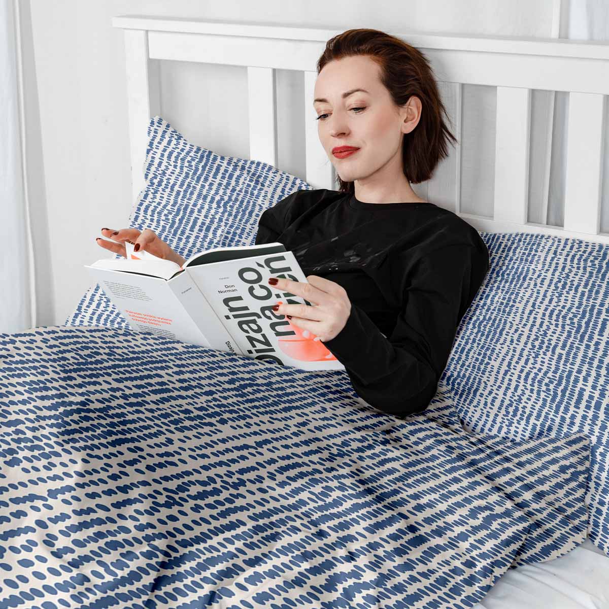 Juego de ropa de cama con mantas terapéuticas y puntos azules