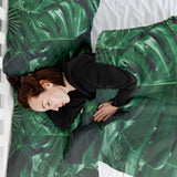 Set de ropa de cama con manta terapéutica y planta Monstera
