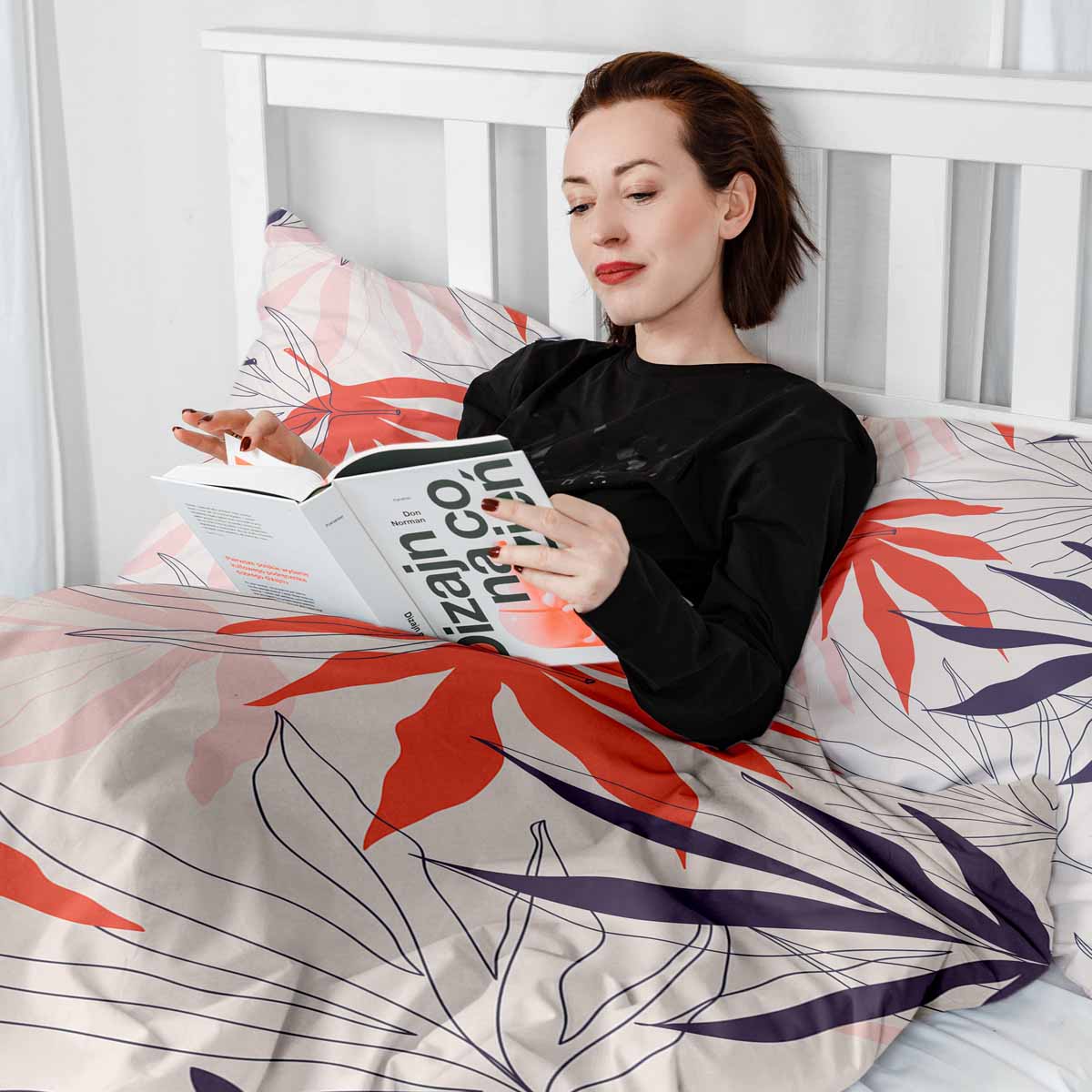 Set de ropa de cama con manta terapéutica beige con hojas de colores