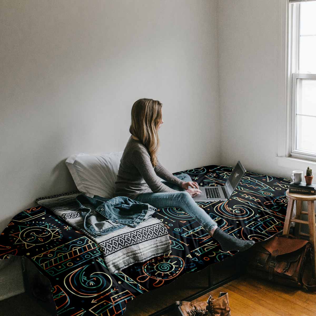 Set de ropa de cama con manta terapéutica con patrón hawaiano verde