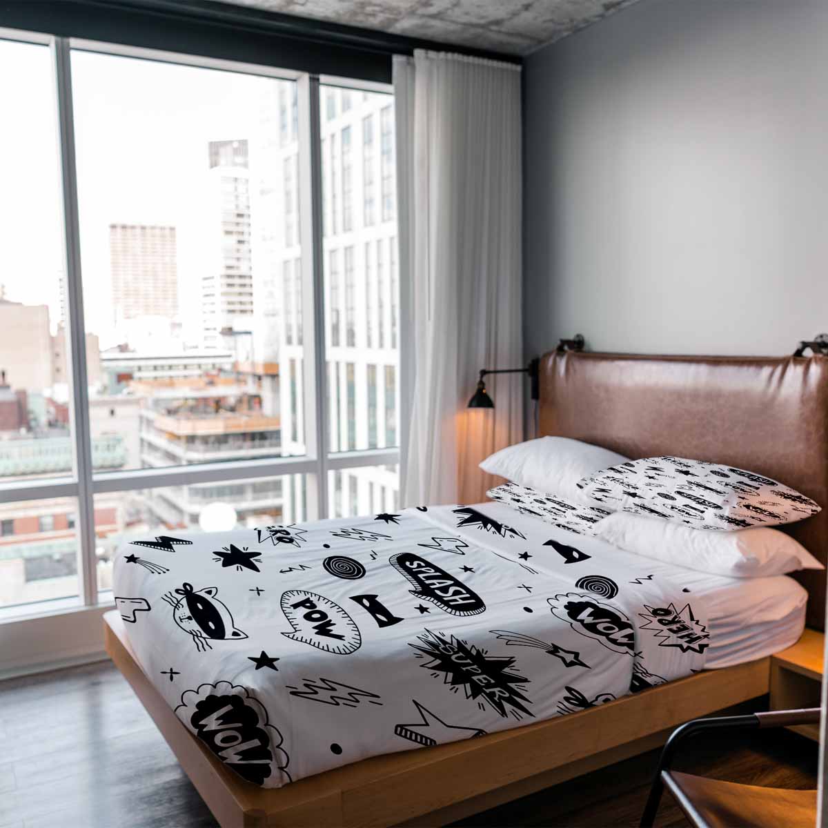 Juego de ropa de cama para terapia con mantas blancas con superhéroes