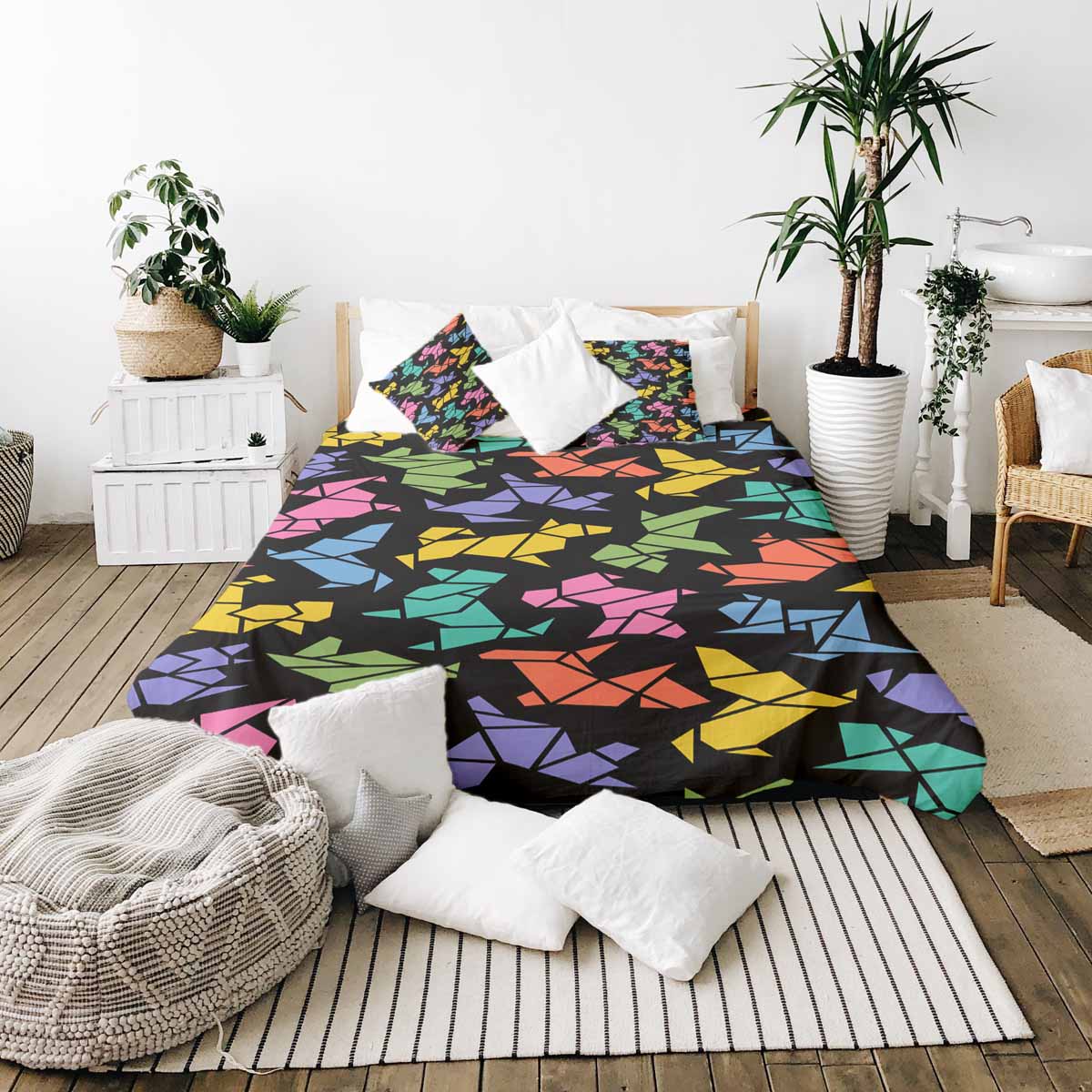 Set de ropa de cama con manta terapéutica Origami perro