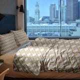Juego de ropa de cama con manta terapéutica blanco con círculos beige