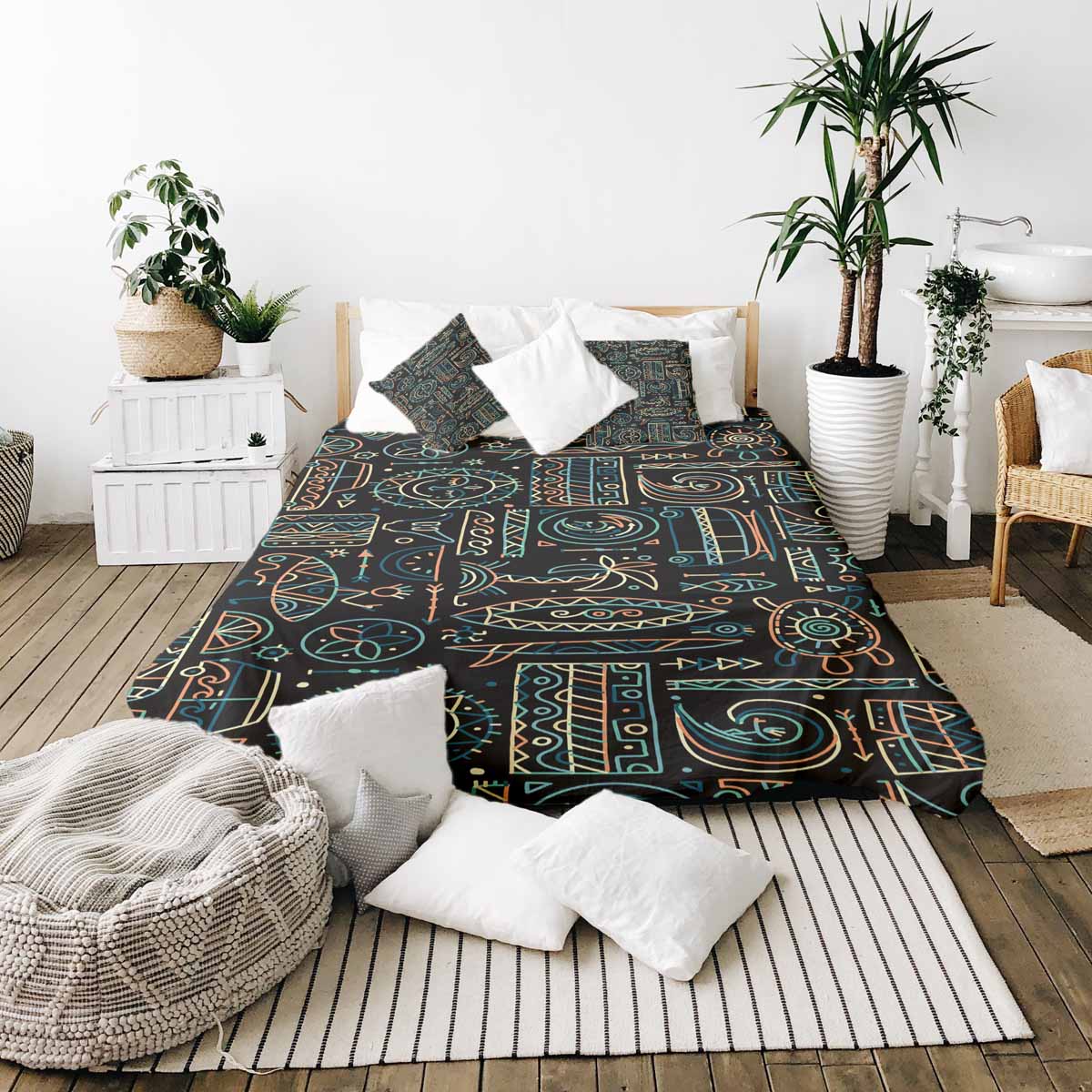 Set de ropa de cama con manta terapéutica con patrón hawaiano verde