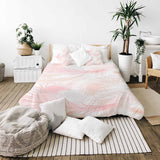 Set de ropa de cama con manta terapéutica blanca con plumas rosas