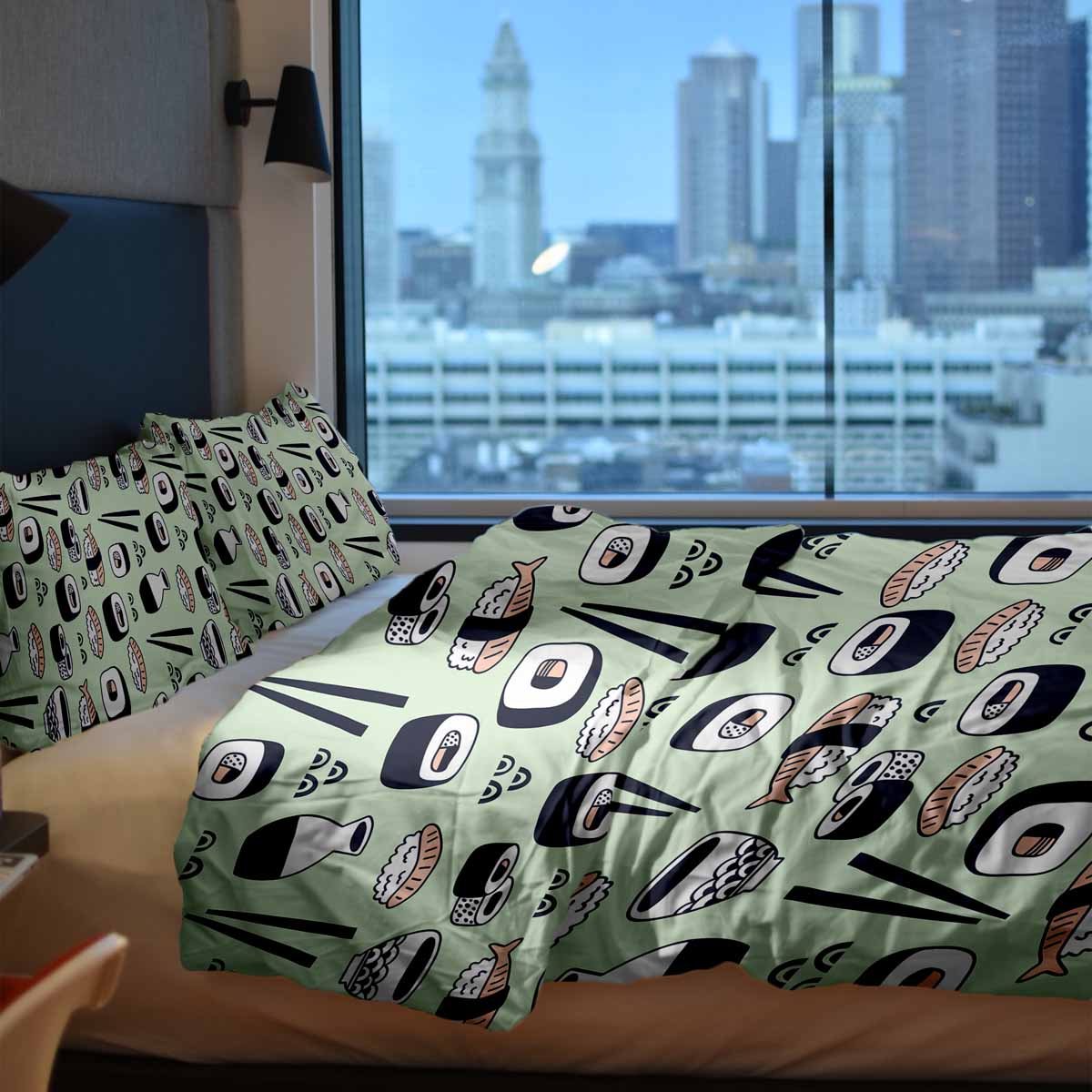 Manta terapéutica original - Funda de algodón verde claro con sushi