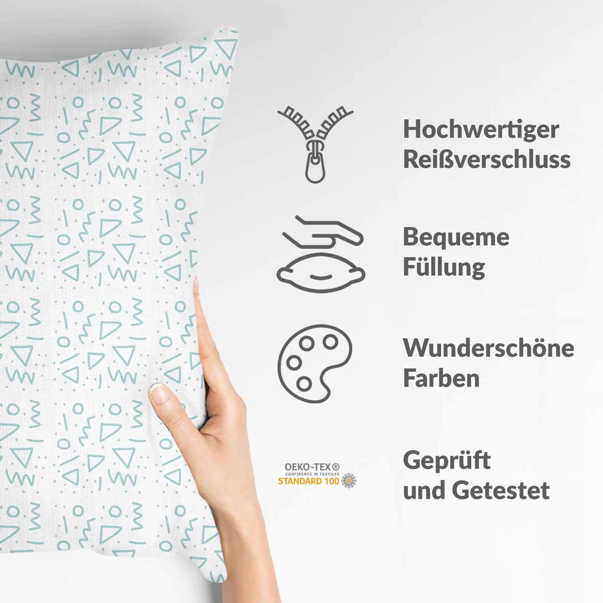 Almohada de salud blanca con formas azules