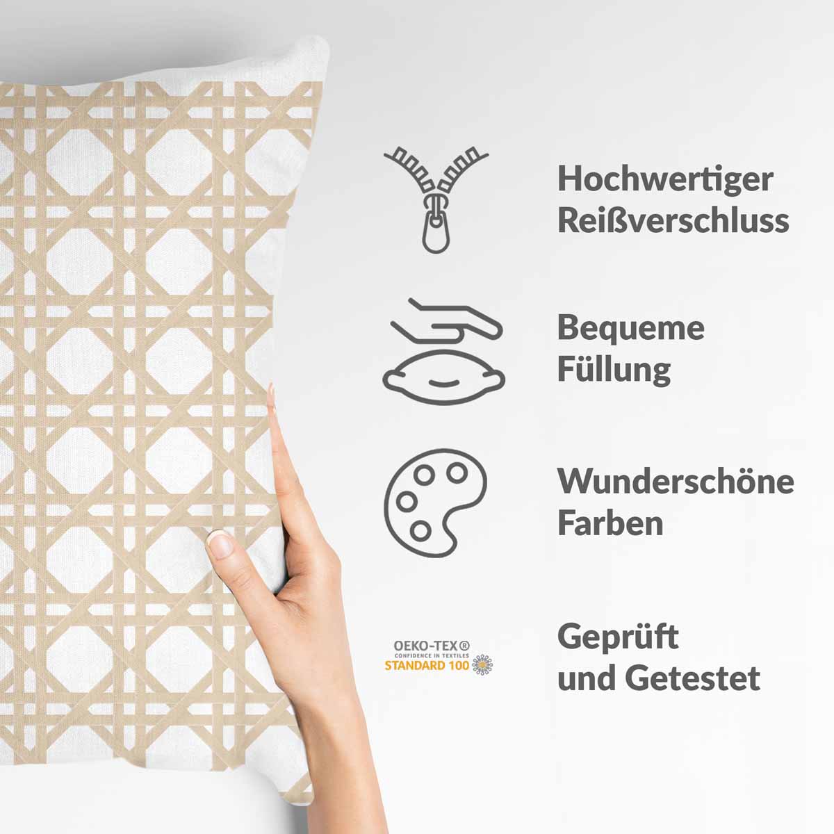 Almohada de salud blanca con círculos beige