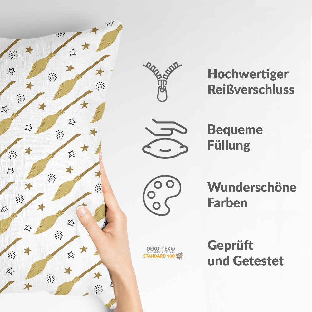 Almohada de salud blanca con la escoba de Harry