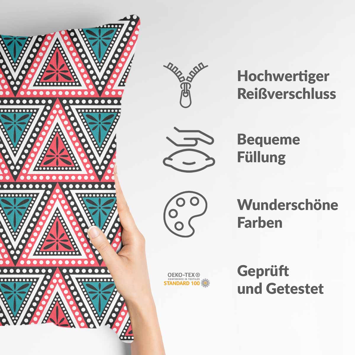 Almohada de salud con triángulos de colores