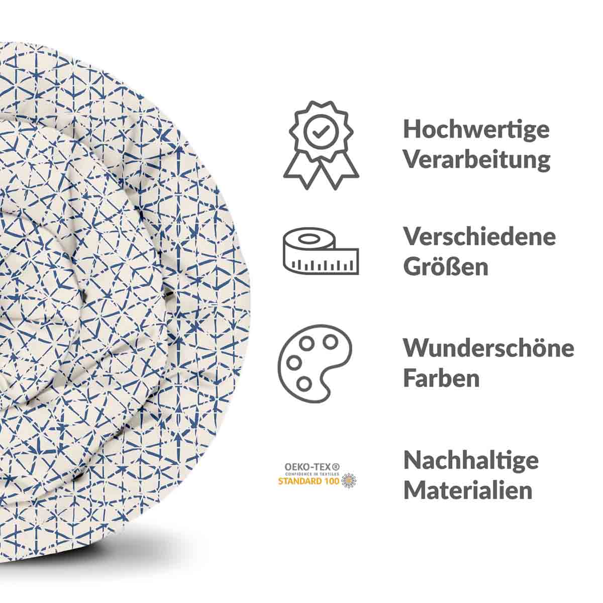 Juego de ropa de cama con mantas terapéuticas blancas con delicadas formas azules