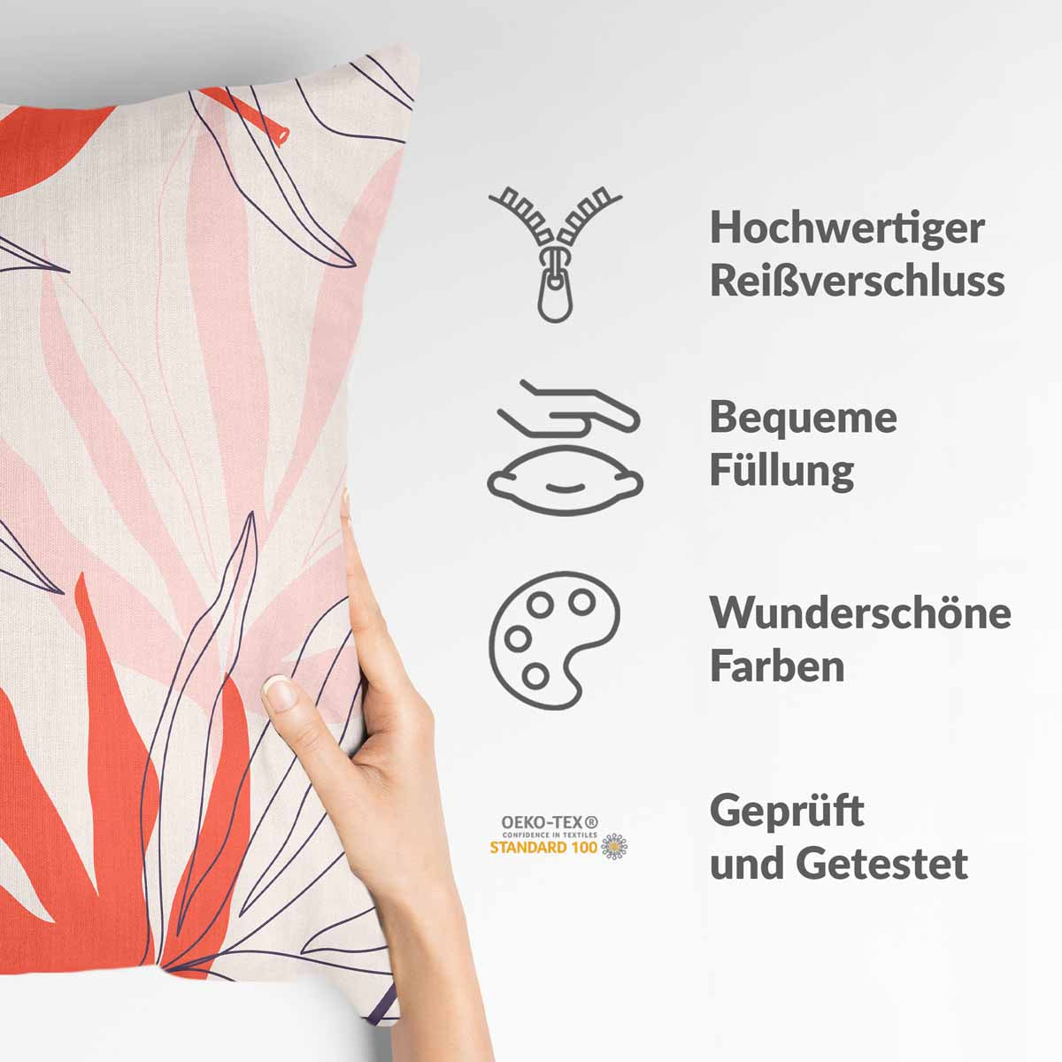 Almohada de salud beige con hojas de colores