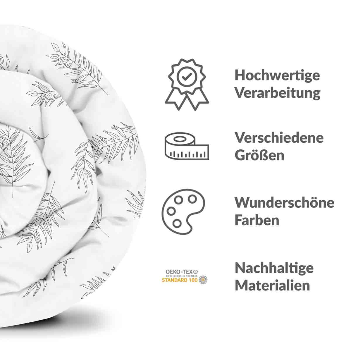 Juego de ropa de cama con manta terapéutica blanca con ramas grises