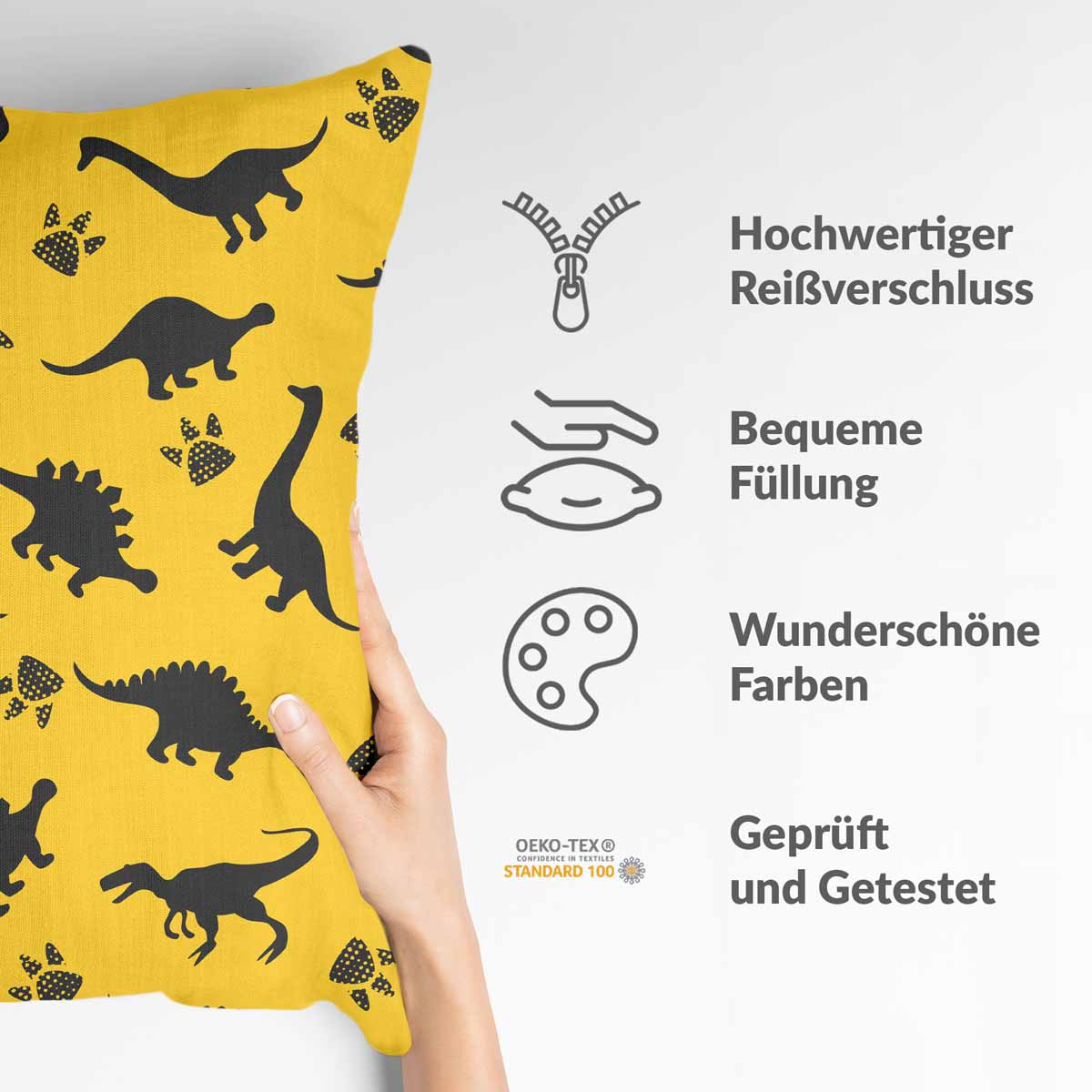 Almohada de salud amarilla con dinosaurio