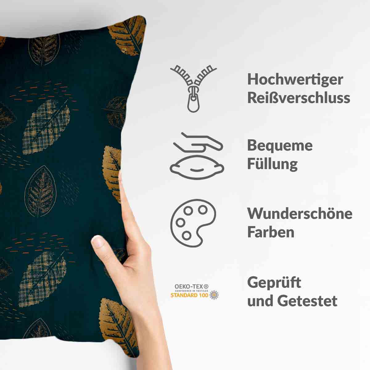 Almohada de salud verde con hoja dorada