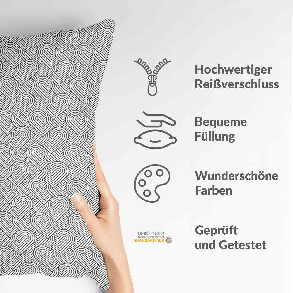 Almohada de salud gris corazones geométricos