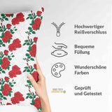Almohada de salud blanca con arbusto de rosas