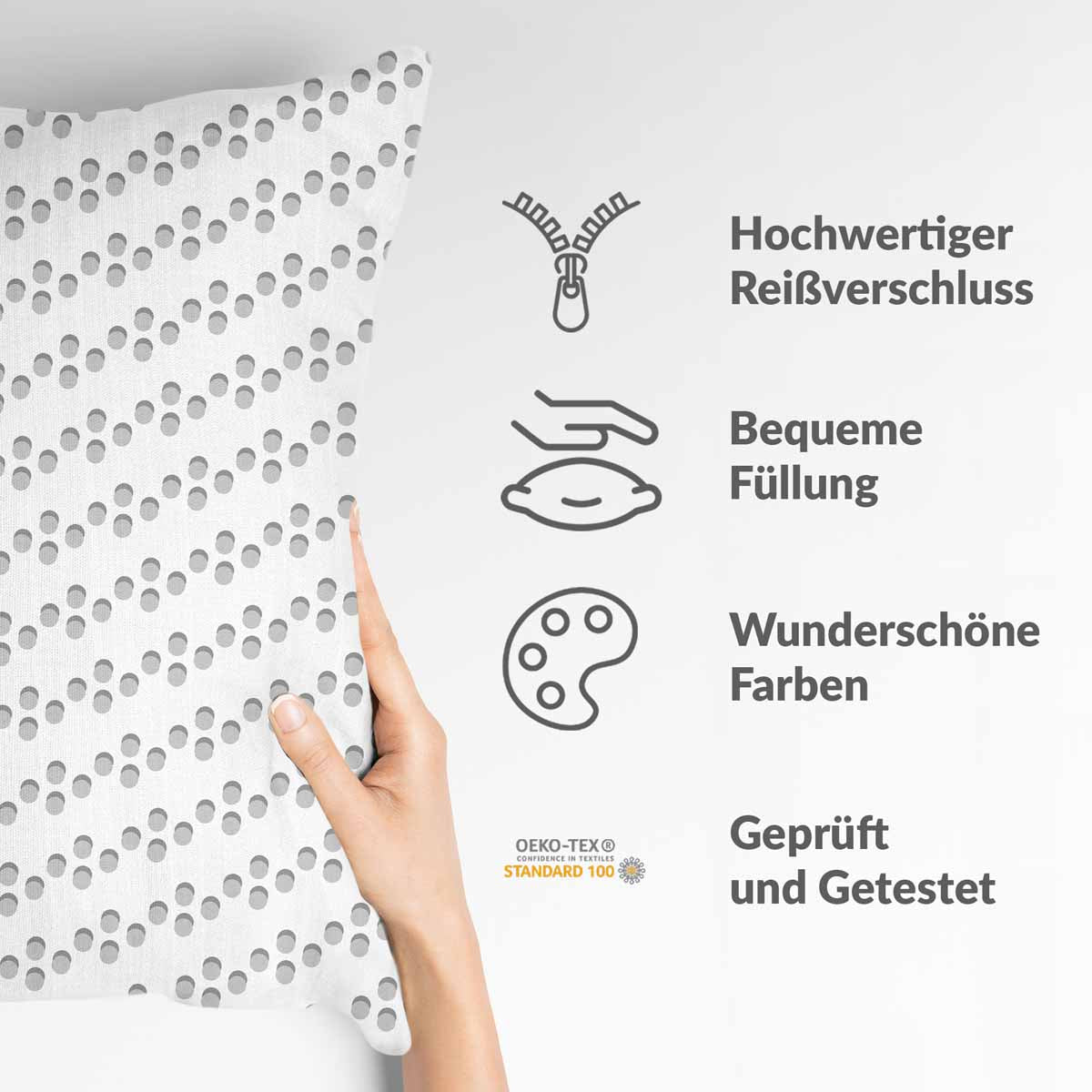 Almohada de salud blanca con círculos grises