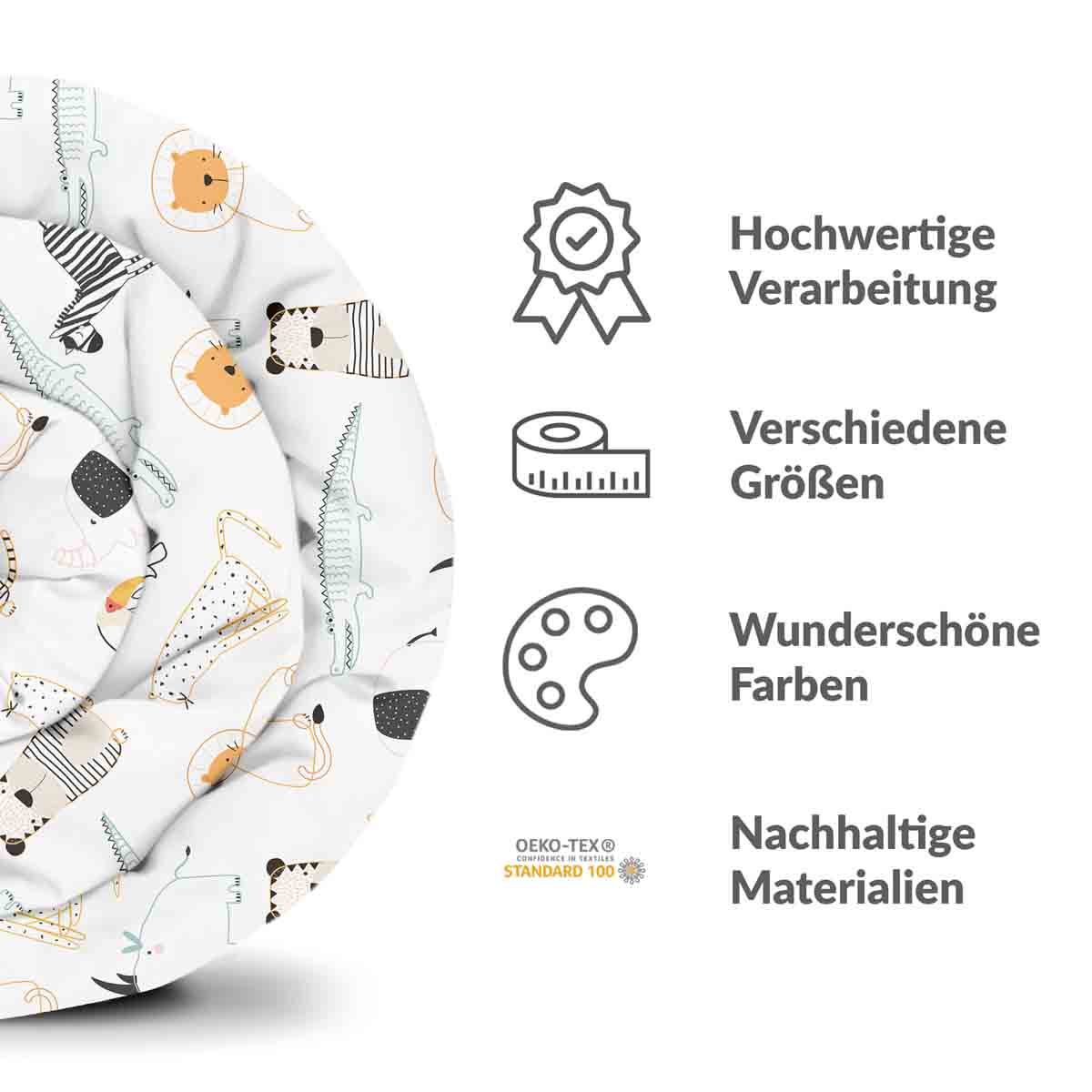 Set de ropa de cama con mantas terapéuticas blancas con animales del zoológico