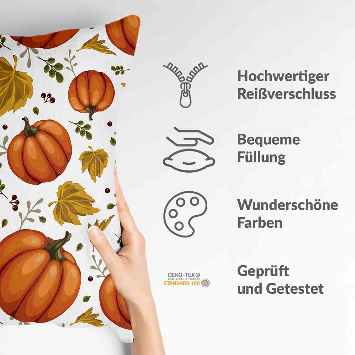 Almohada de salud blanca con grandes calabazas