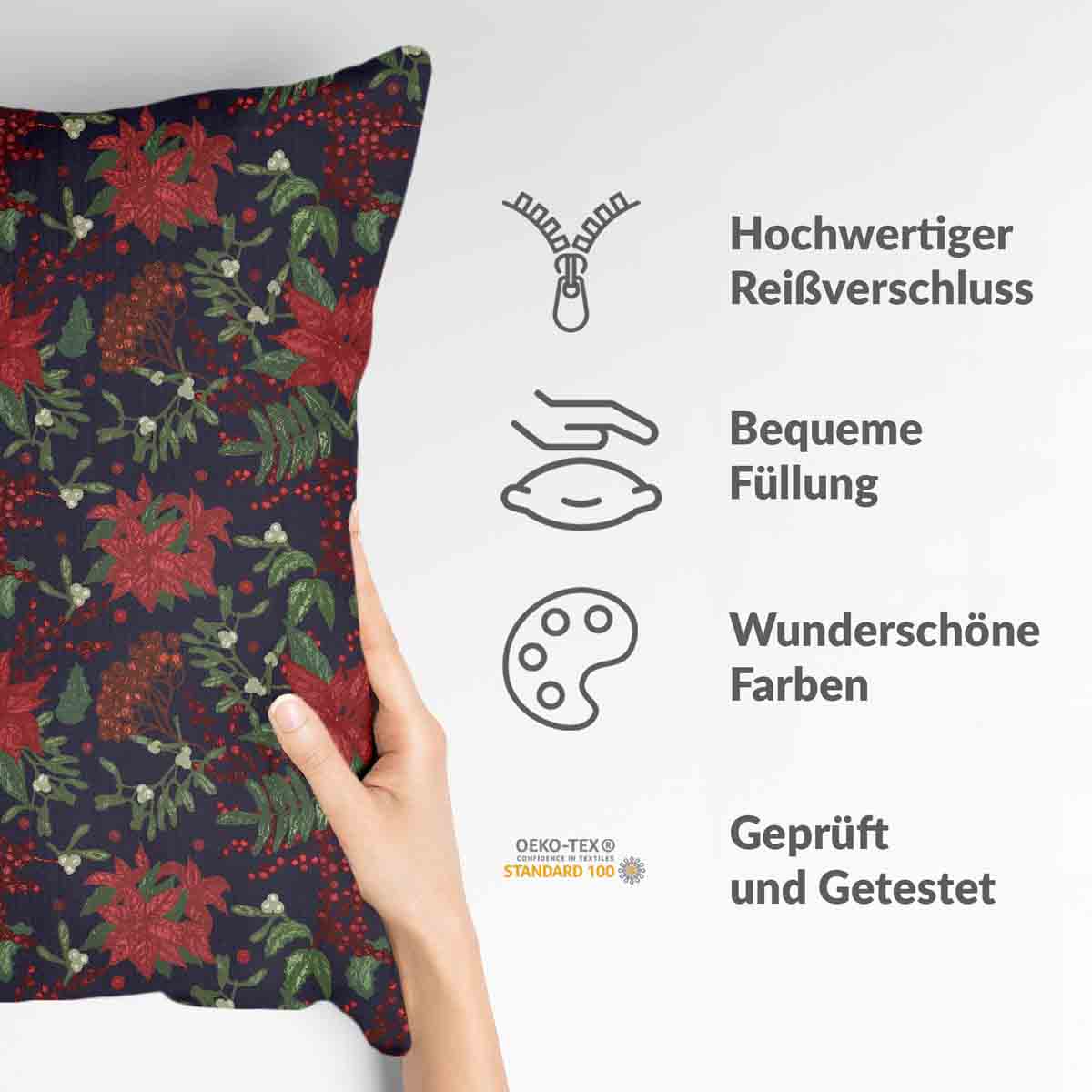 Almohada de salud con flor de Pascua roja