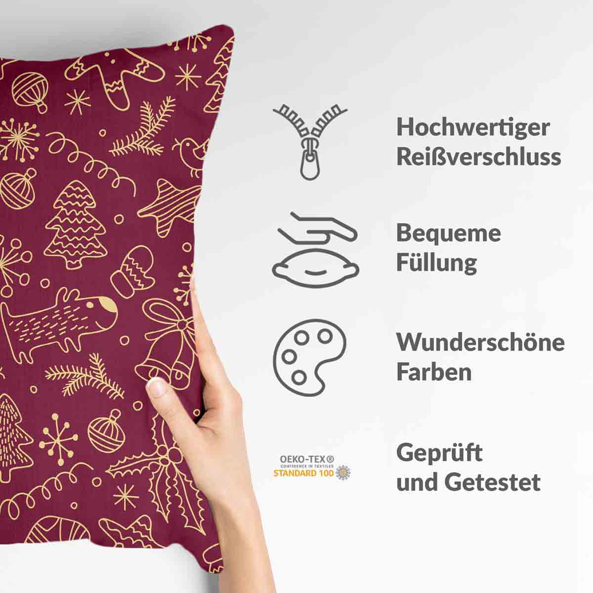 Almohada de salud roja con divertidos motivos navideños