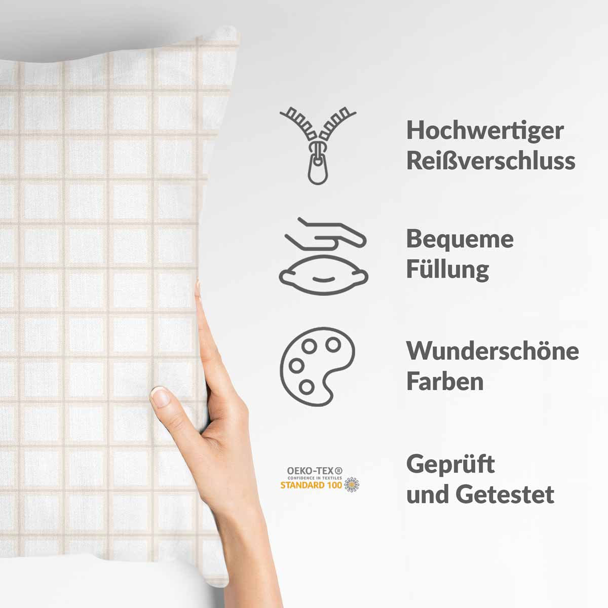 Almohada de salud naranja beige a cuadros