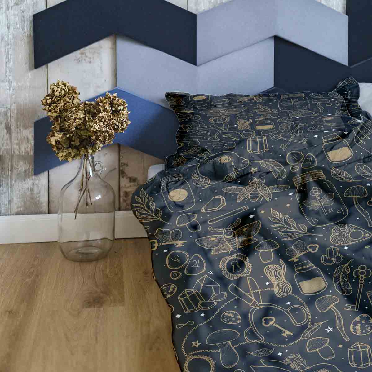 Juego de ropa de cama con manta terapéutica negro mágico