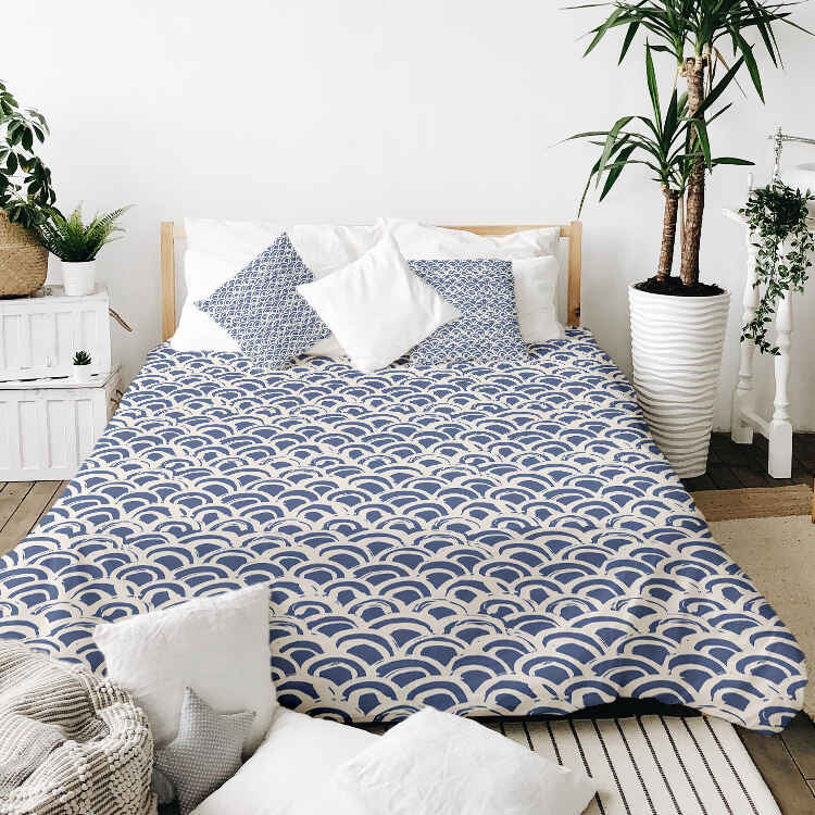 Set de ropa de cama con manta terapéutica patrón de ondas azules