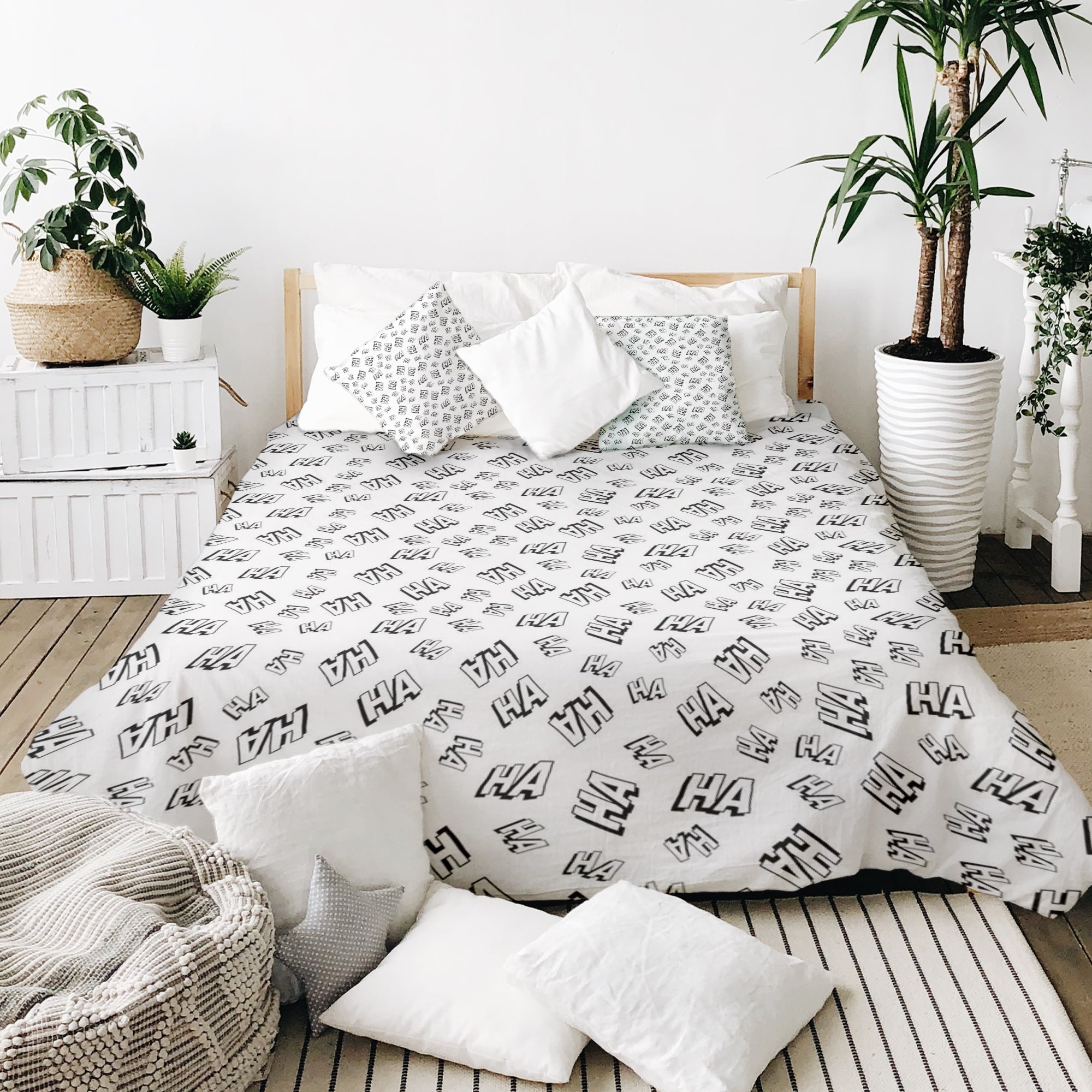 Set de ropa de cama con manta terapéutica blanca Ha Ha