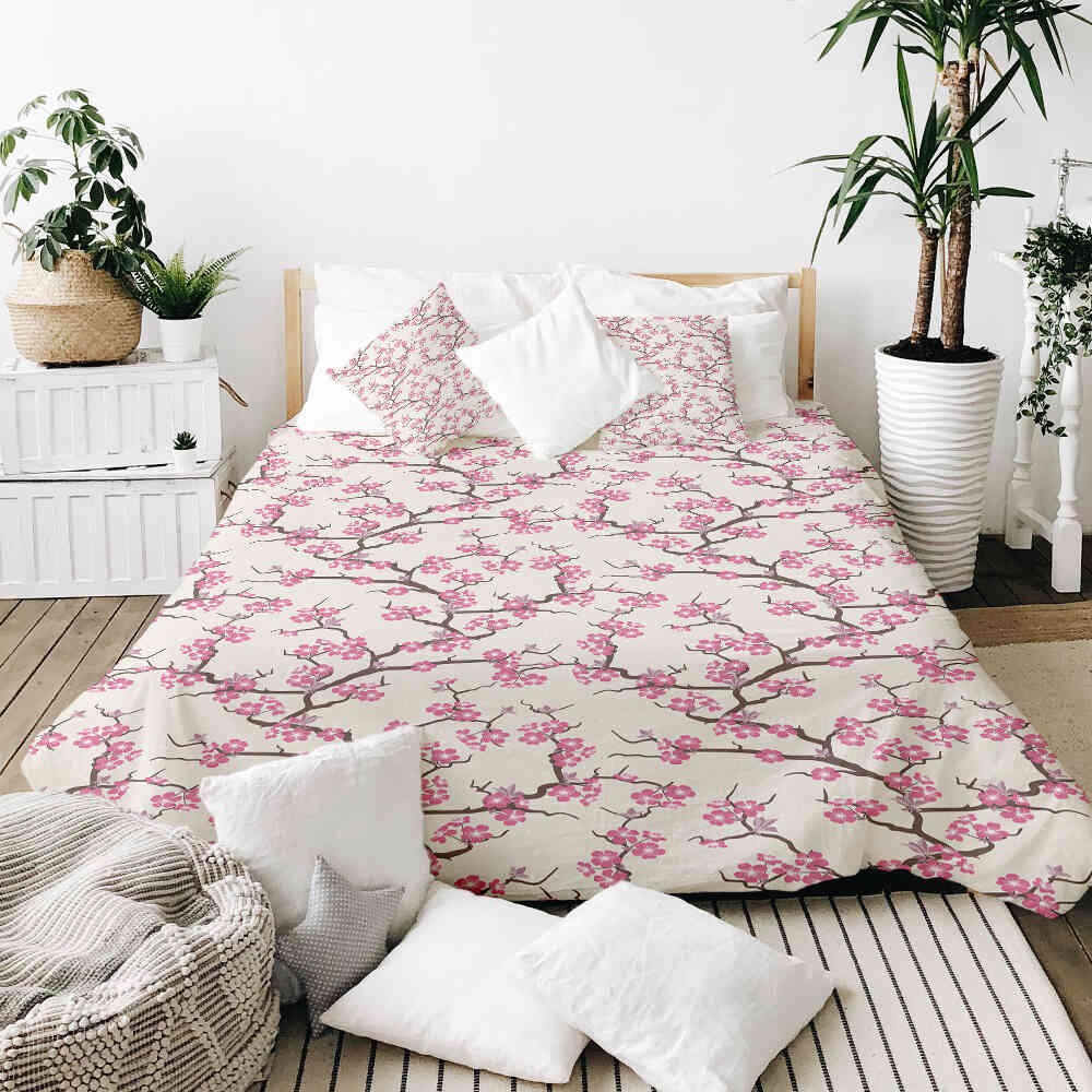 Set de ropa de cama con manta terapéutica flor de cerezo japonesa