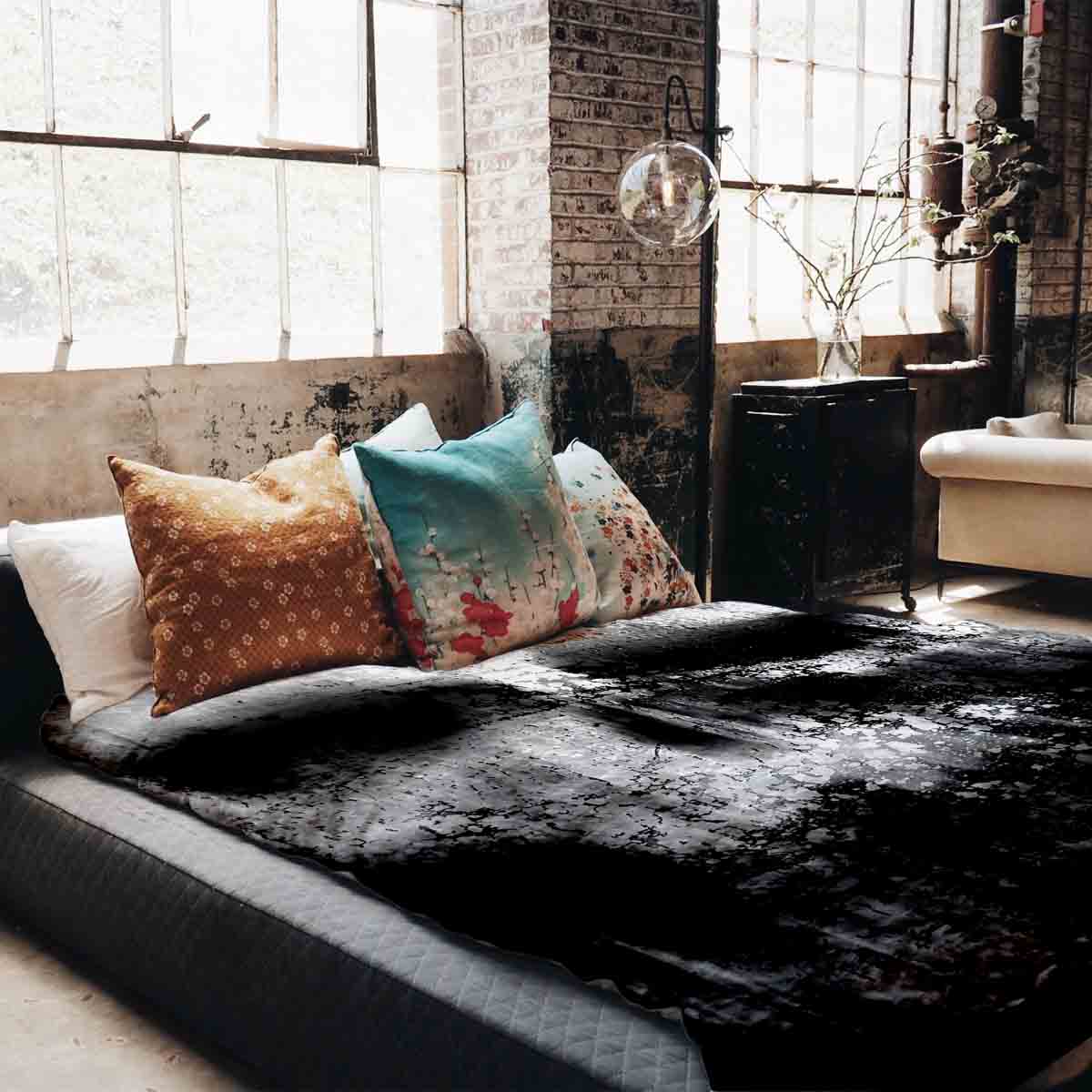 Juego de ropa de cama con manta terapéutica negra con patrón jaspeado