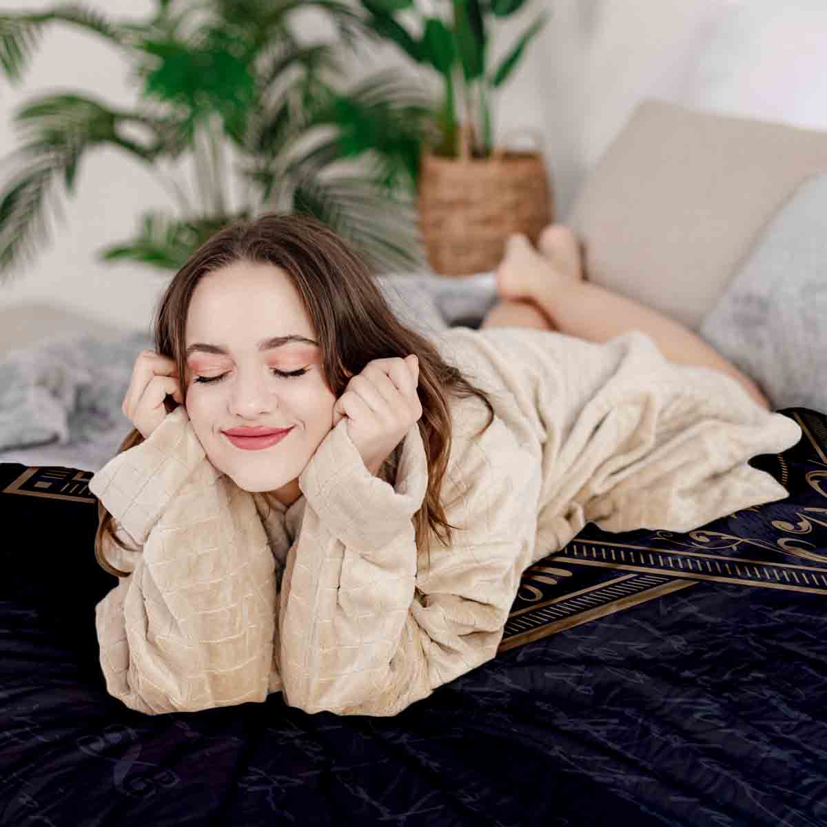 Juego de ropa de cama con manta terapéutica negro místico mandala