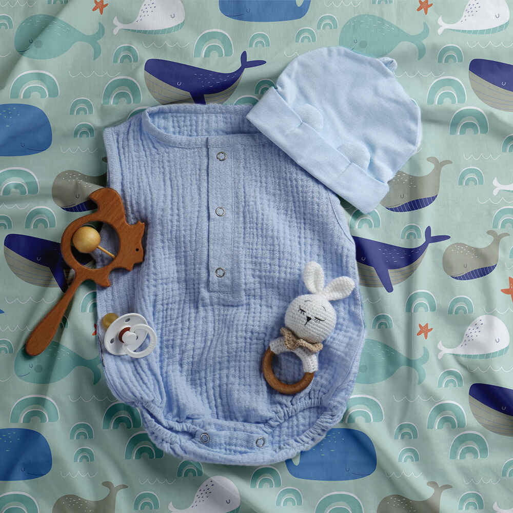 Set de ropa de cama con manta terapéutica verde con ballenas