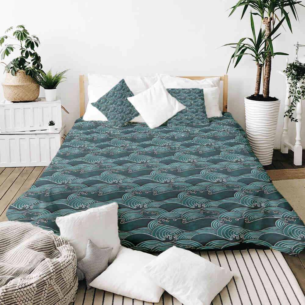 Juego de ropa de cama con manta terapéutica ondas turquesa-verde