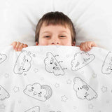 Juego de ropa de cama con manta terapéutica blanca con nubes divertidas