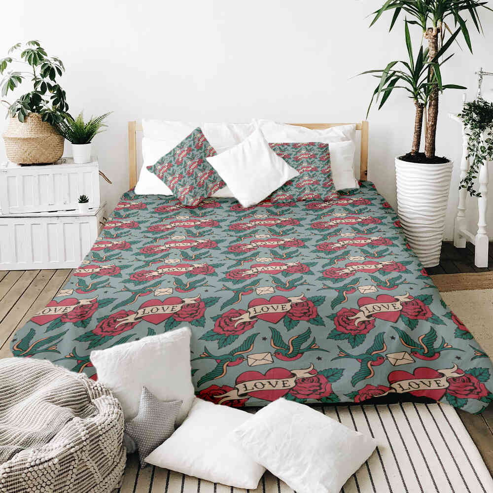 Set de ropa de cama con manta terapéutica Love Tattoo