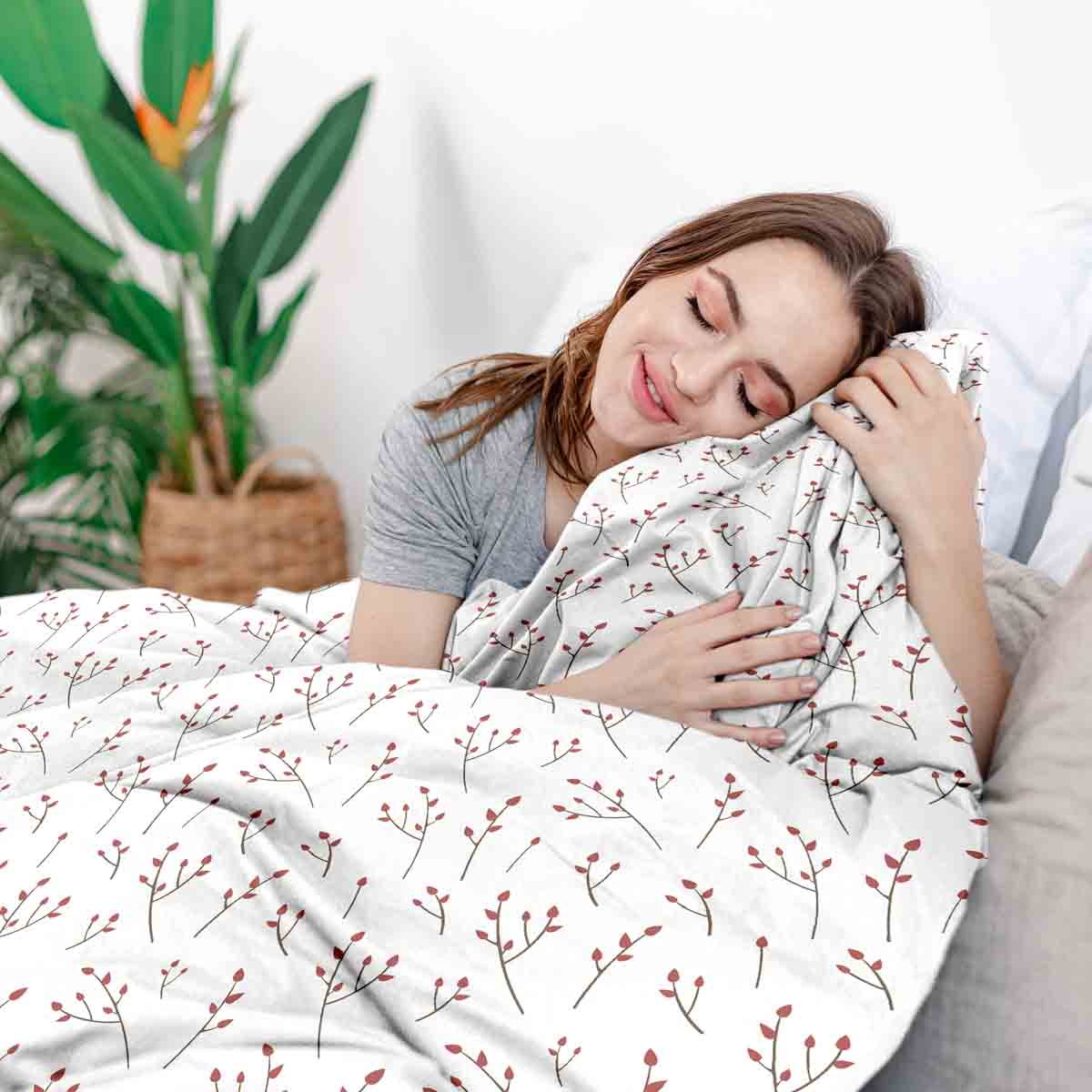 Manta terapéutica original - Funda de algodón blanca con delicadas rosas