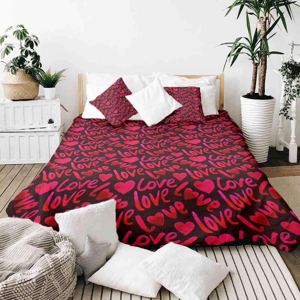 Set de ropa de cama con manta terapéutica negra con inscripción Love