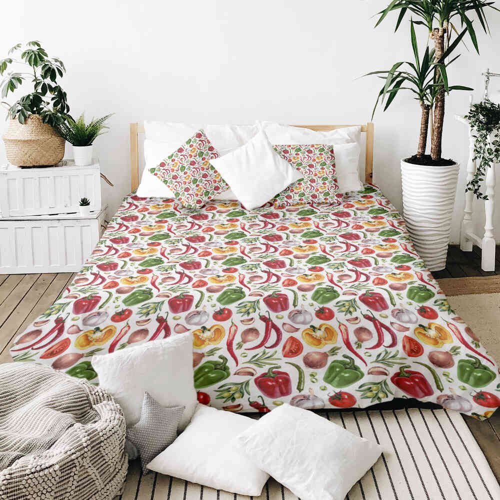 Set de ropa de cama con manta terapéutica y verduras