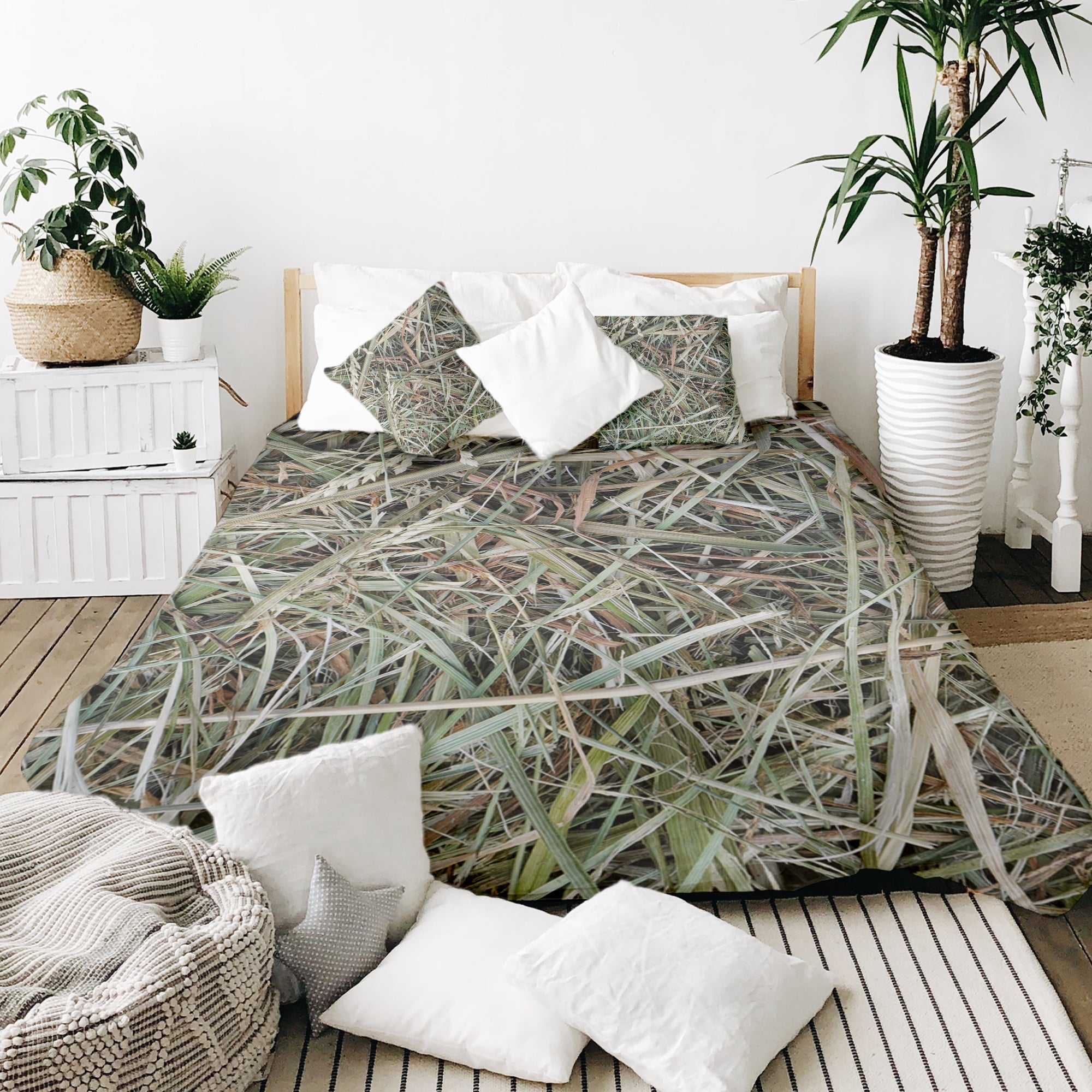 Set de ropa de cama con manta terapéutica blanca con paja