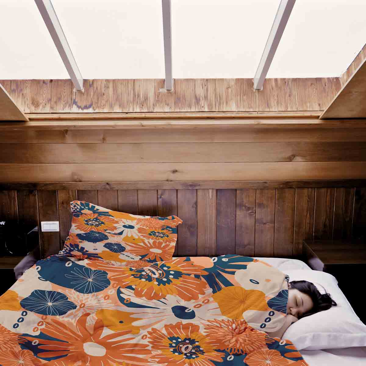 Set de ropa de cama con mantas terapéuticas y flores de gerbera