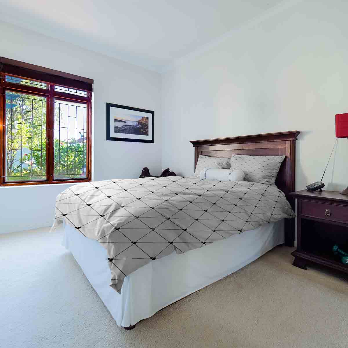 Set de ropa de cama para manta terapéutica blanca con patrón de triángulos